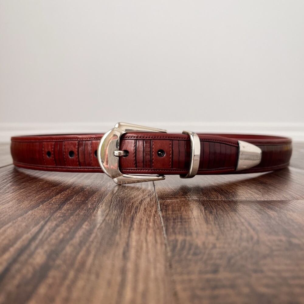 Mezlan Leather Belt Western Classic Paneled Made in Spain Mens Size 40 Brown Red